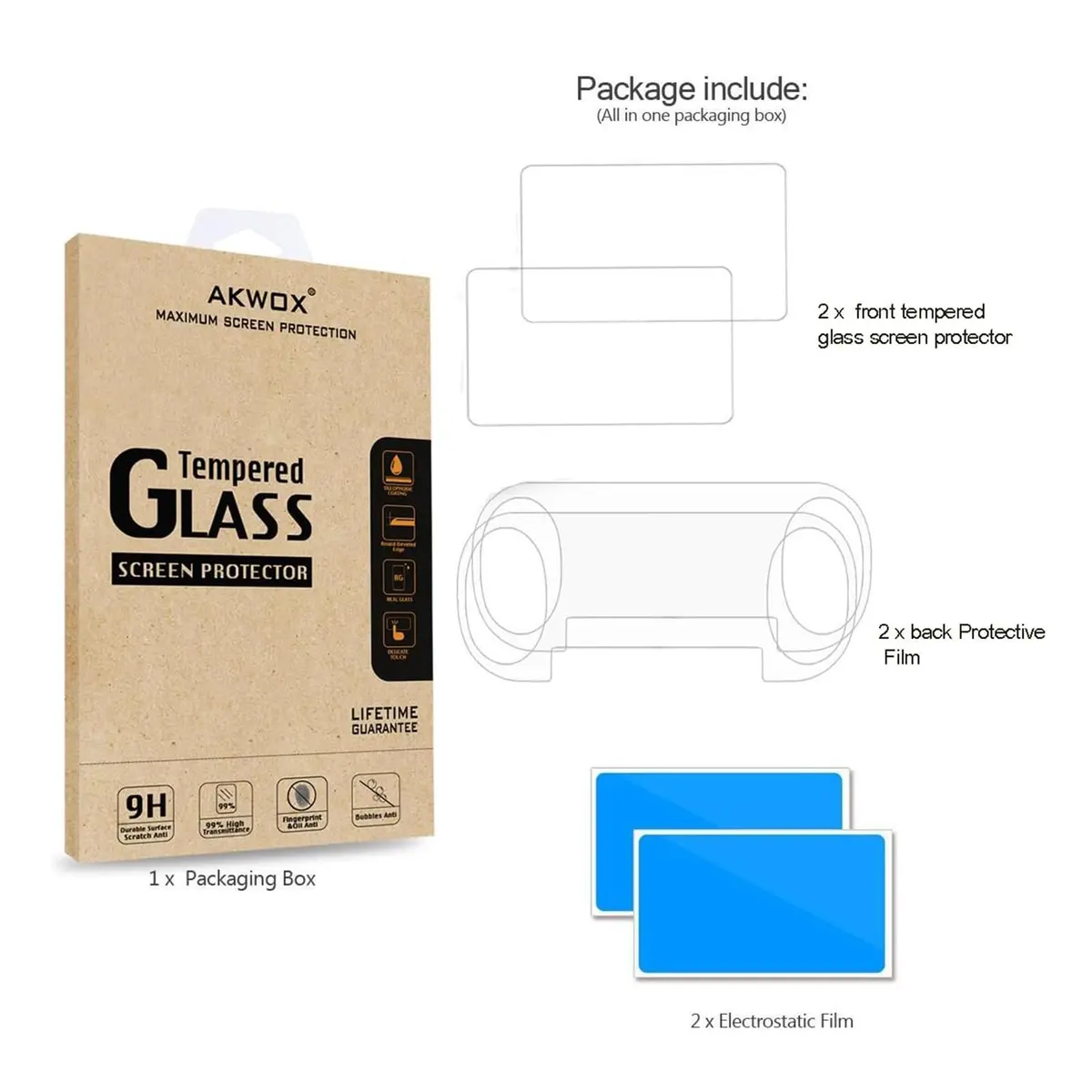 AKWOX Screen Protector for PS Vita 2000 | 9H Tempered Glass & HD PET Back Film - view 6