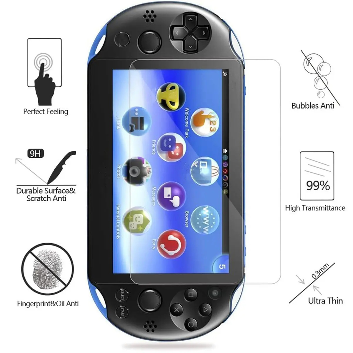 AKWOX Screen Protector for PS Vita 2000 | 9H Tempered Glass & HD PET Back Film - view 2