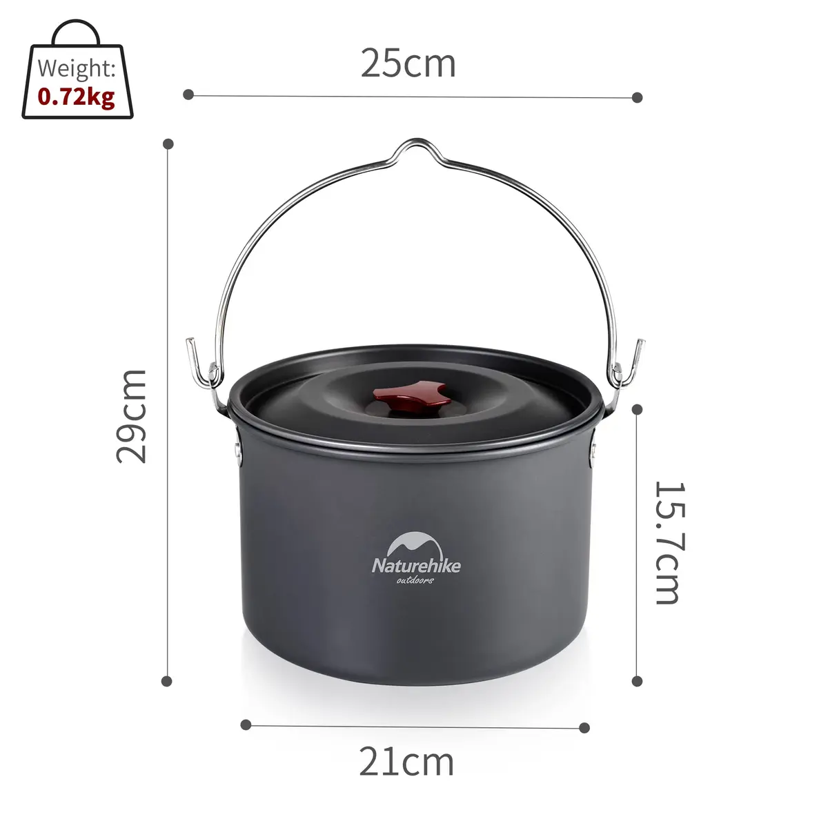 Naturehike 4.2 Quart (4L) Aluminum Hanging Pot with Lid | Lightweight Outdoor Cooking Pot for Camping Hiking Picnic Travel - view 2