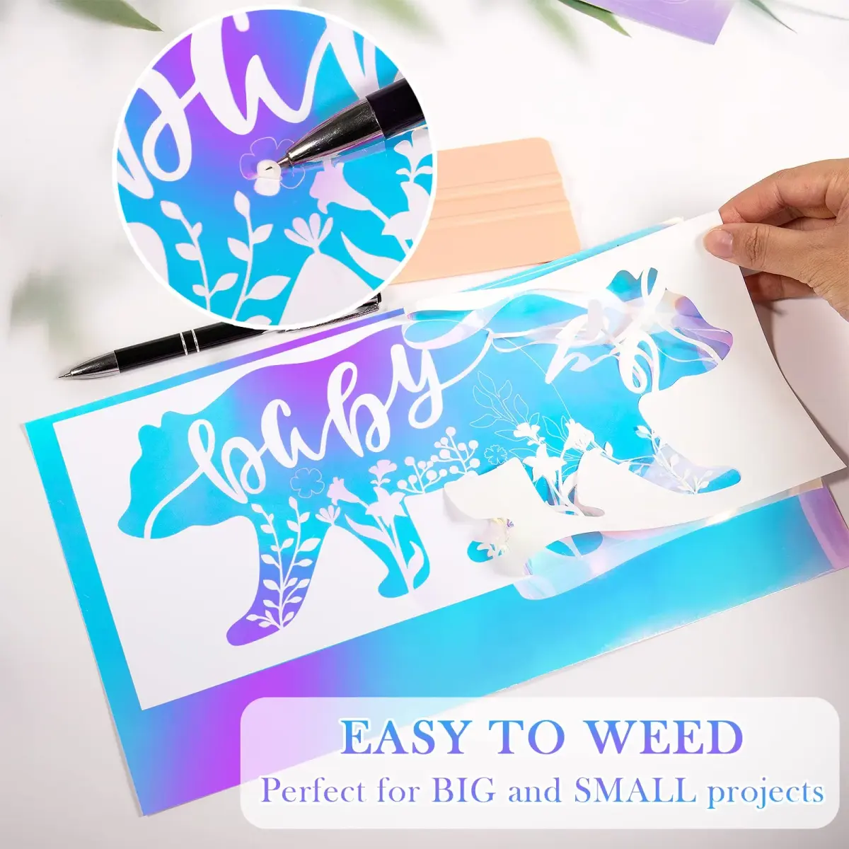 VINYL FROG Opal White Adhesive Vinyl 12" x 5ft (0.3m x 1.52m) | Holographic Craft Vinyl for DIY Projects - view 2
