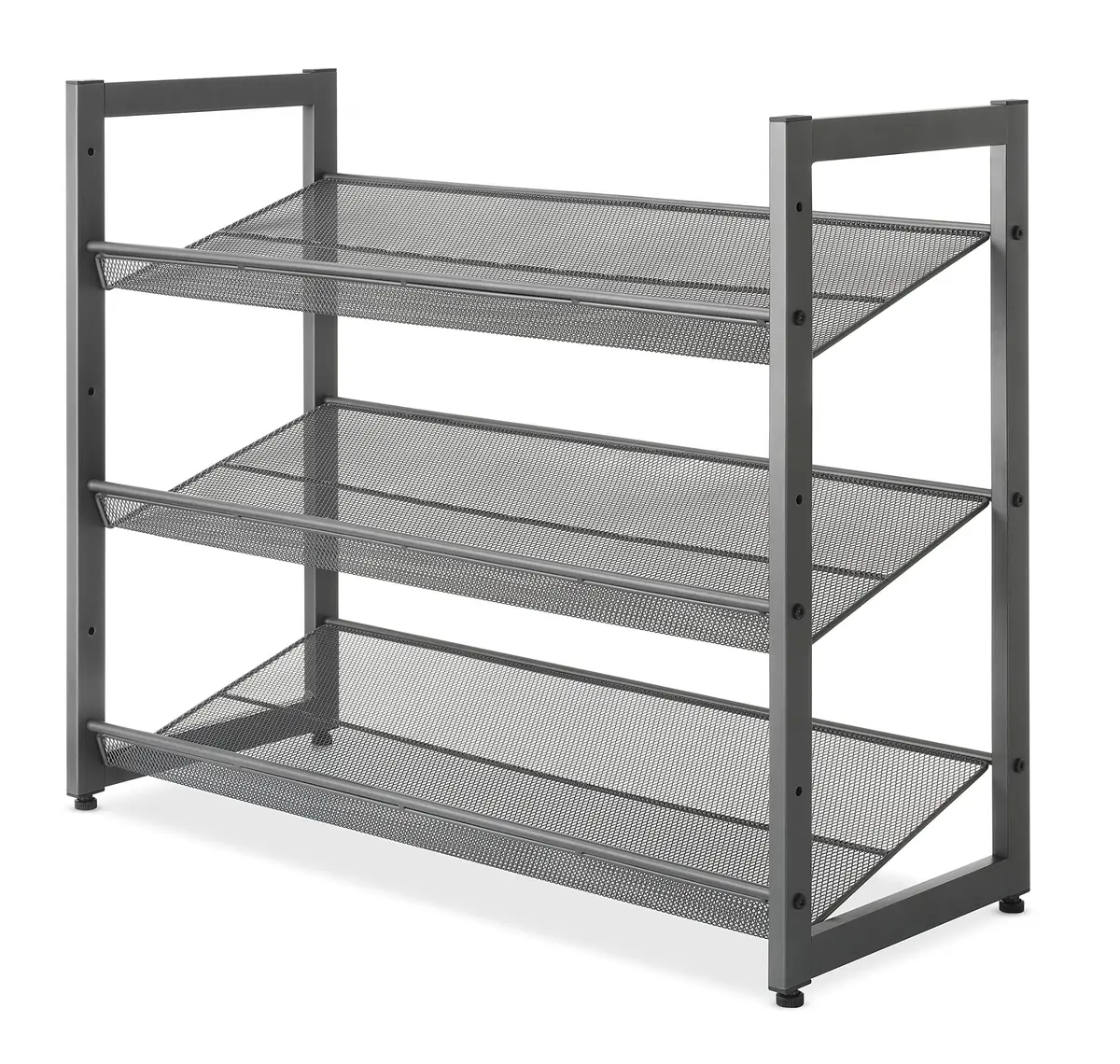 Whitmor 3-Tier Steel Mesh Shoe Rack 29.38" W x 12" D x 24.63" H | Adjustable Metal Shoe Organizer with Lipped Edge - main product image