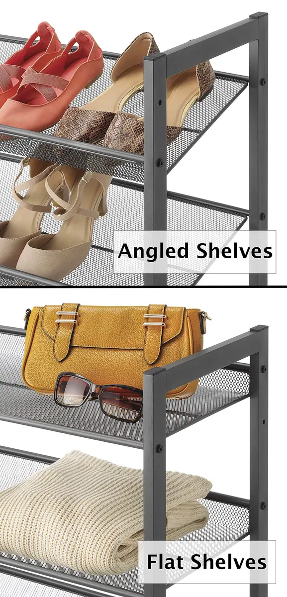 Whitmor 3-Tier Steel Mesh Shoe Rack 29.38" W x 12" D x 24.63" H | Adjustable Metal Shoe Organizer with Lipped Edge - view 6