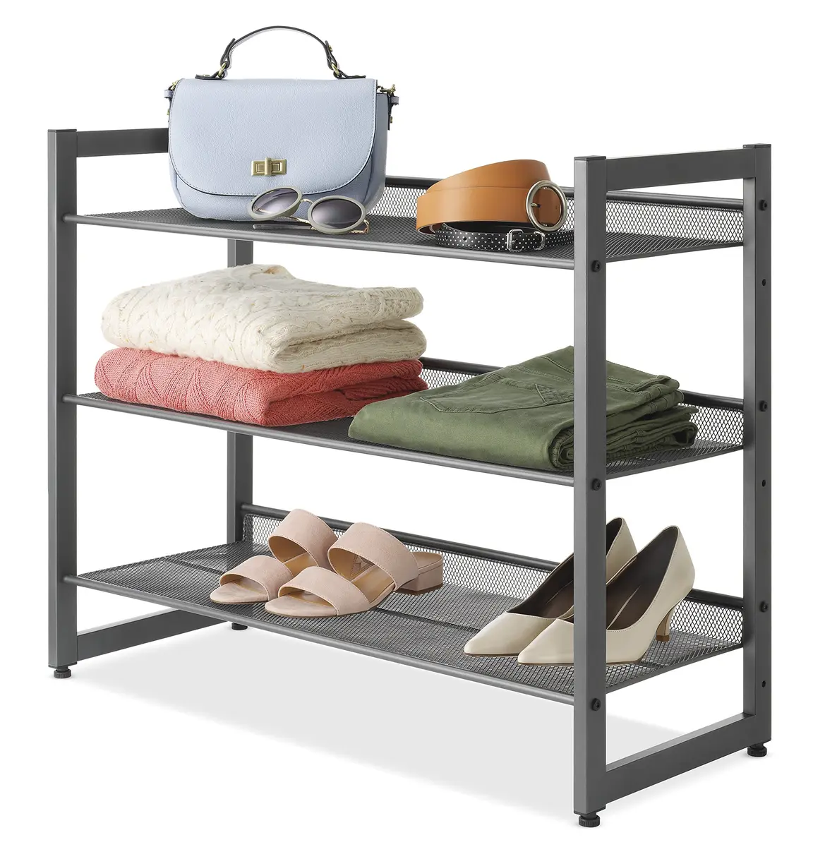 Whitmor 3-Tier Steel Mesh Shoe Rack 29.38" W x 12" D x 24.63" H | Adjustable Metal Shoe Organizer with Lipped Edge - view 4
