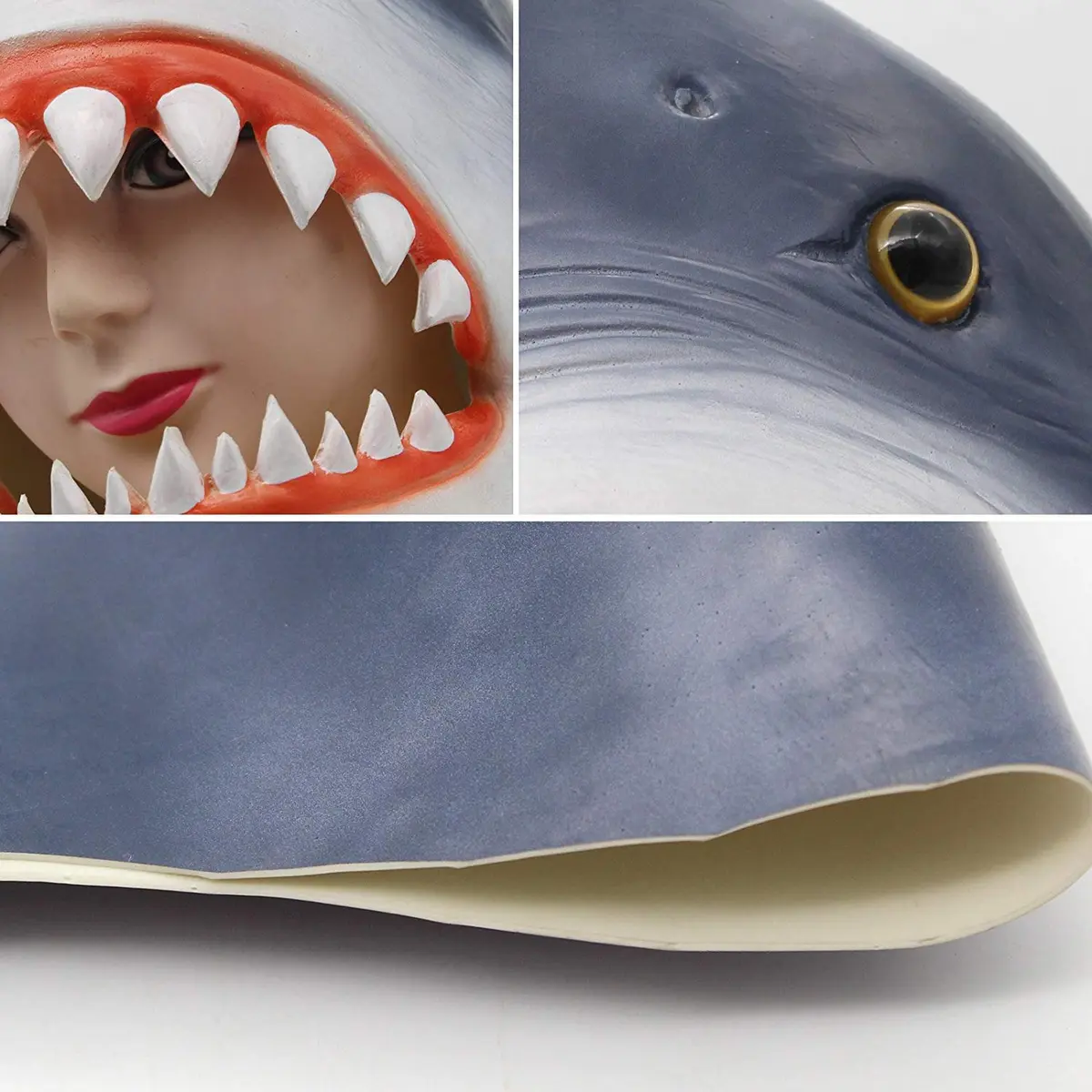 CreepyParty Shark Mask for Adults, Natural Latex Full Head Mask | Scary Sea Creature Costume for Halloween & Cosplay - view 4