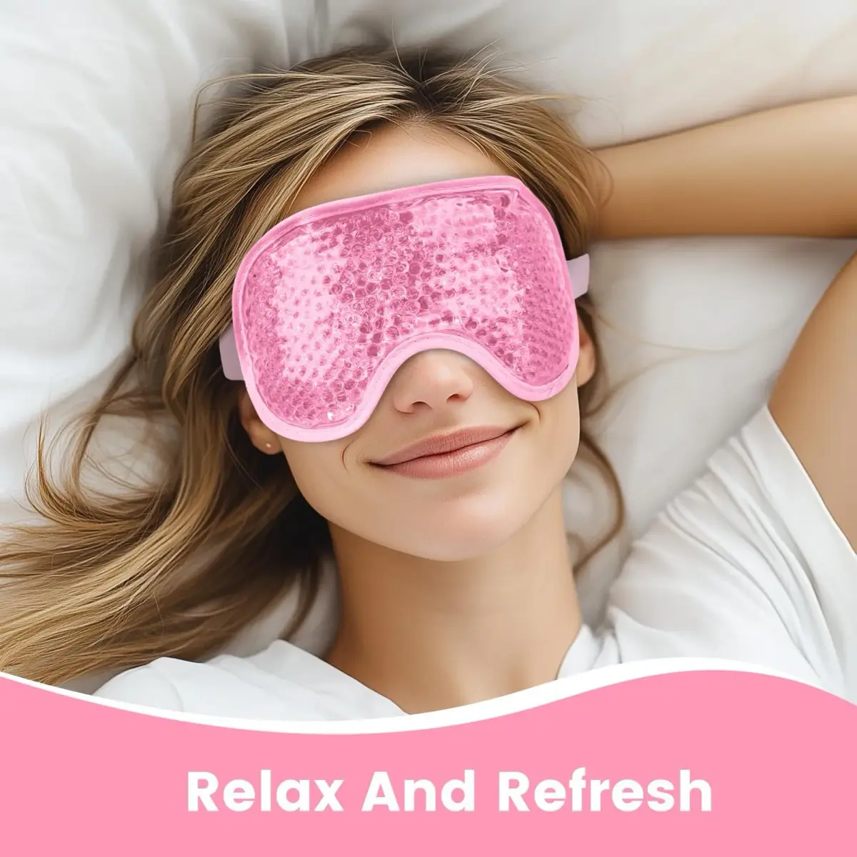 NEWGO Light Pink Cooling Eye Mask - Reusable Gel Ice Pack for Puffy Eyes & Headaches - view 4
