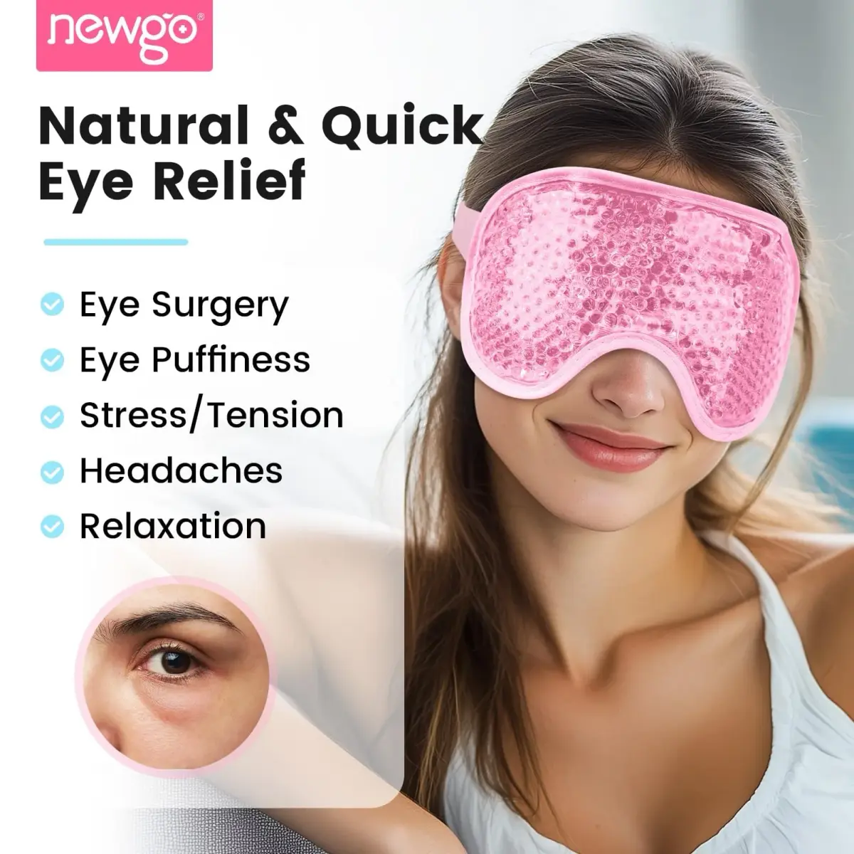 NEWGO Light Pink Cooling Eye Mask - Reusable Gel Ice Pack for Puffy Eyes & Headaches - view 2