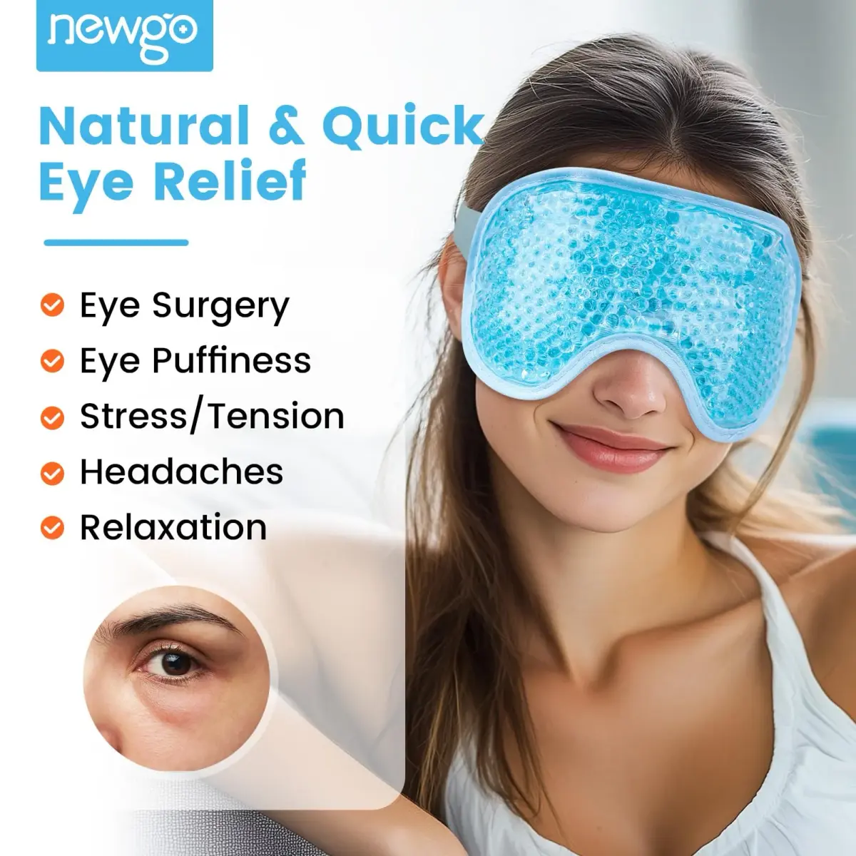 NEWGO Cooling Eye Mask for After Surgery, Reusable Gel Face Ice Pack, Blue (127 g) | Soothing Relief for Puffy Eyes, Headaches, Dark Circles - view 2