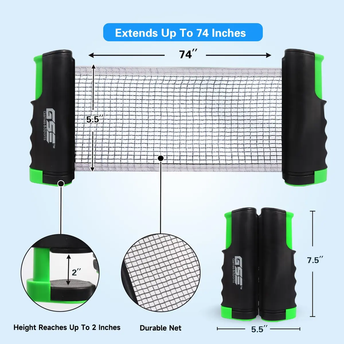 GSE Games & Sports Expert Retractable Ping Pong Net & Post, Adjustable Table Tennis Clamps, Black | Portable & Easy Setup for All Ages - view 2
