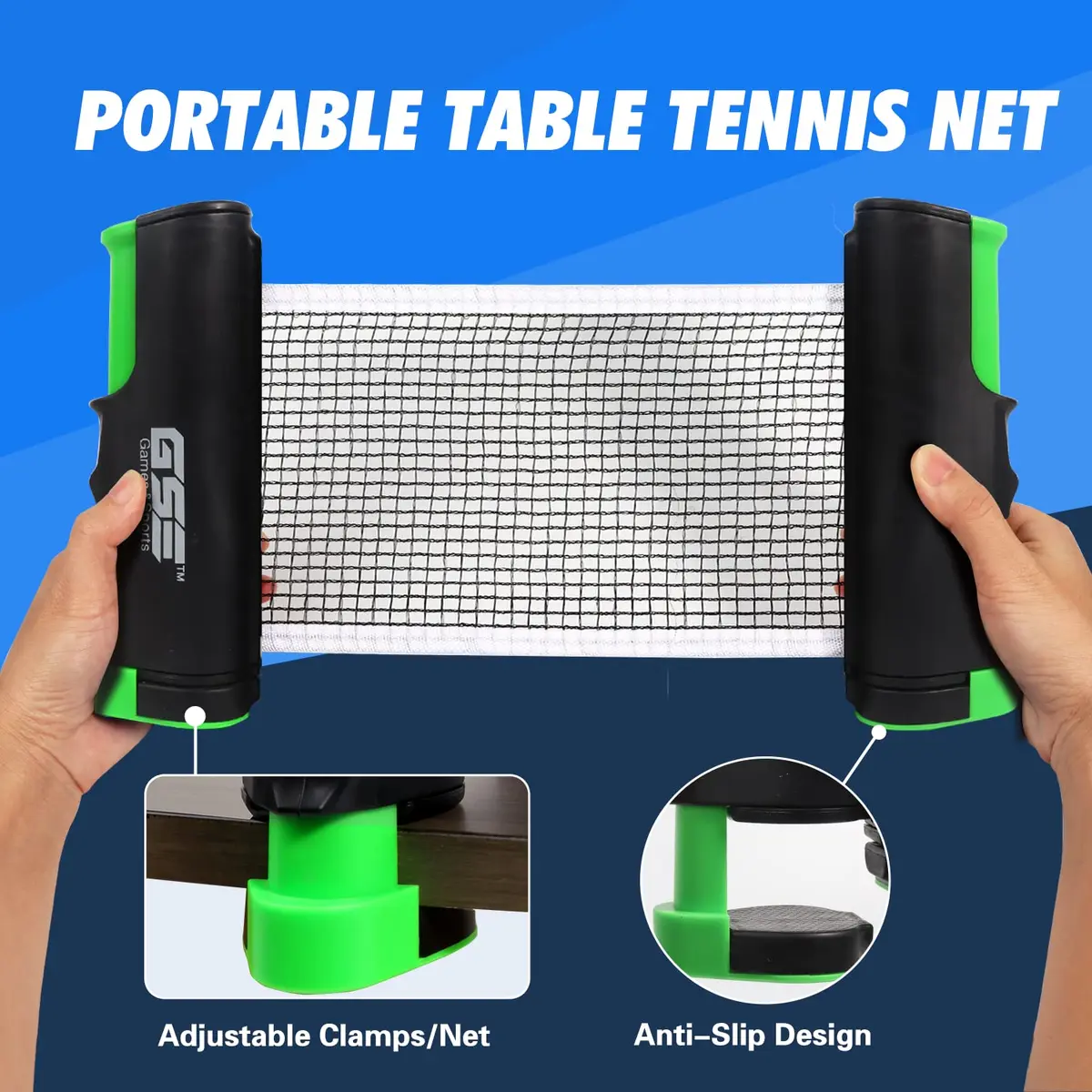 GSE Games & Sports Expert Retractable Ping Pong Net & Post, Adjustable Table Tennis Clamps, Black | Portable & Easy Setup for All Ages - view 3