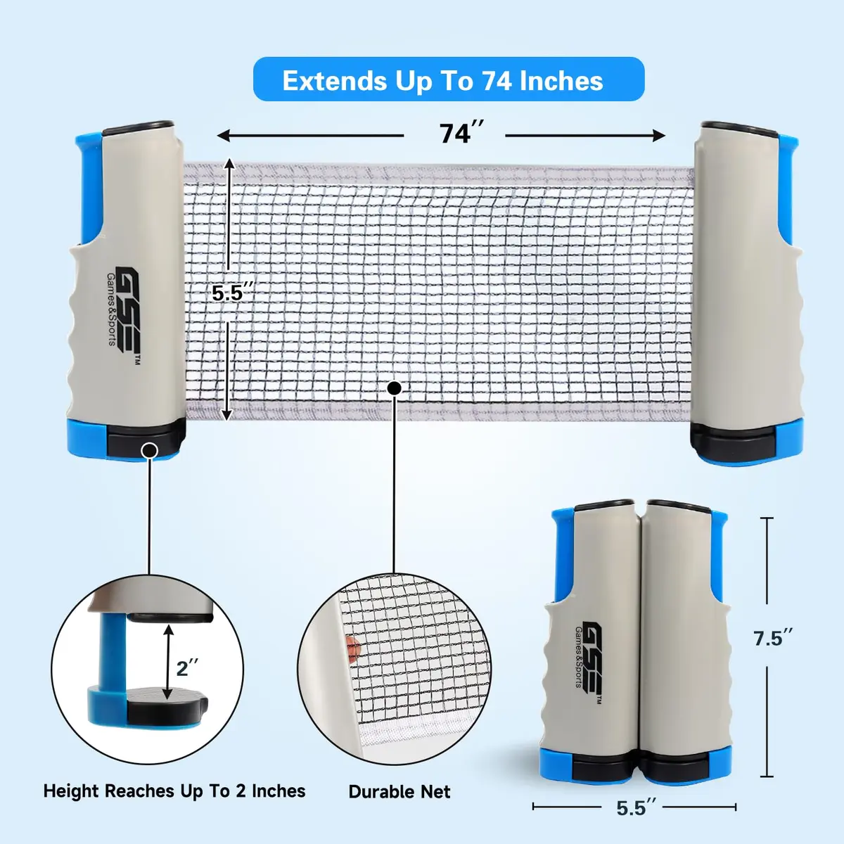 GSE Games & Sports Expert Grey Sport Table Game | Retractable Net & Post, Adjustable, Portable, Easy Setup - view 2