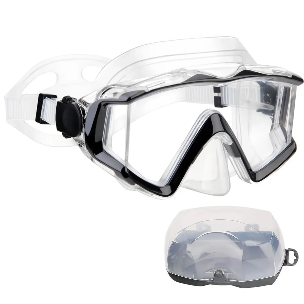 AQUA A DIVE SPORTS Black Transparent Adult Single Lens Diving Mask | 180° Wide View Anti-Fog - main product image