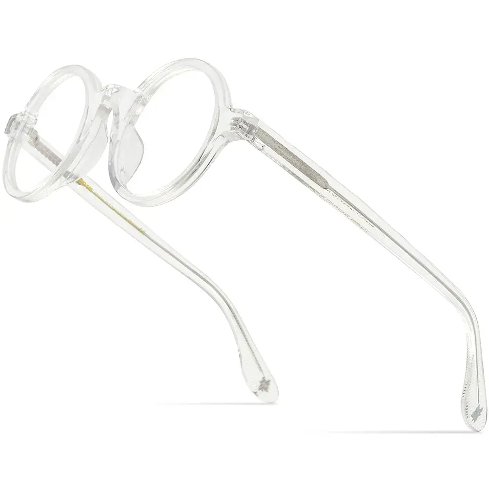 HEPIDEM Vintage Round Optical Glasses Frame 42mm (Clear) | Lightweight Acetate Full Rim - main product image