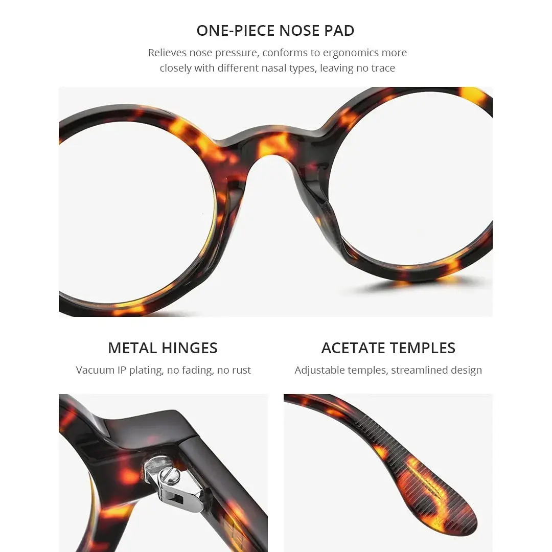 HEPIDEM Vintage Round Optical Glasses Frame 42mm (Clear) | Lightweight Acetate Full Rim - view 2