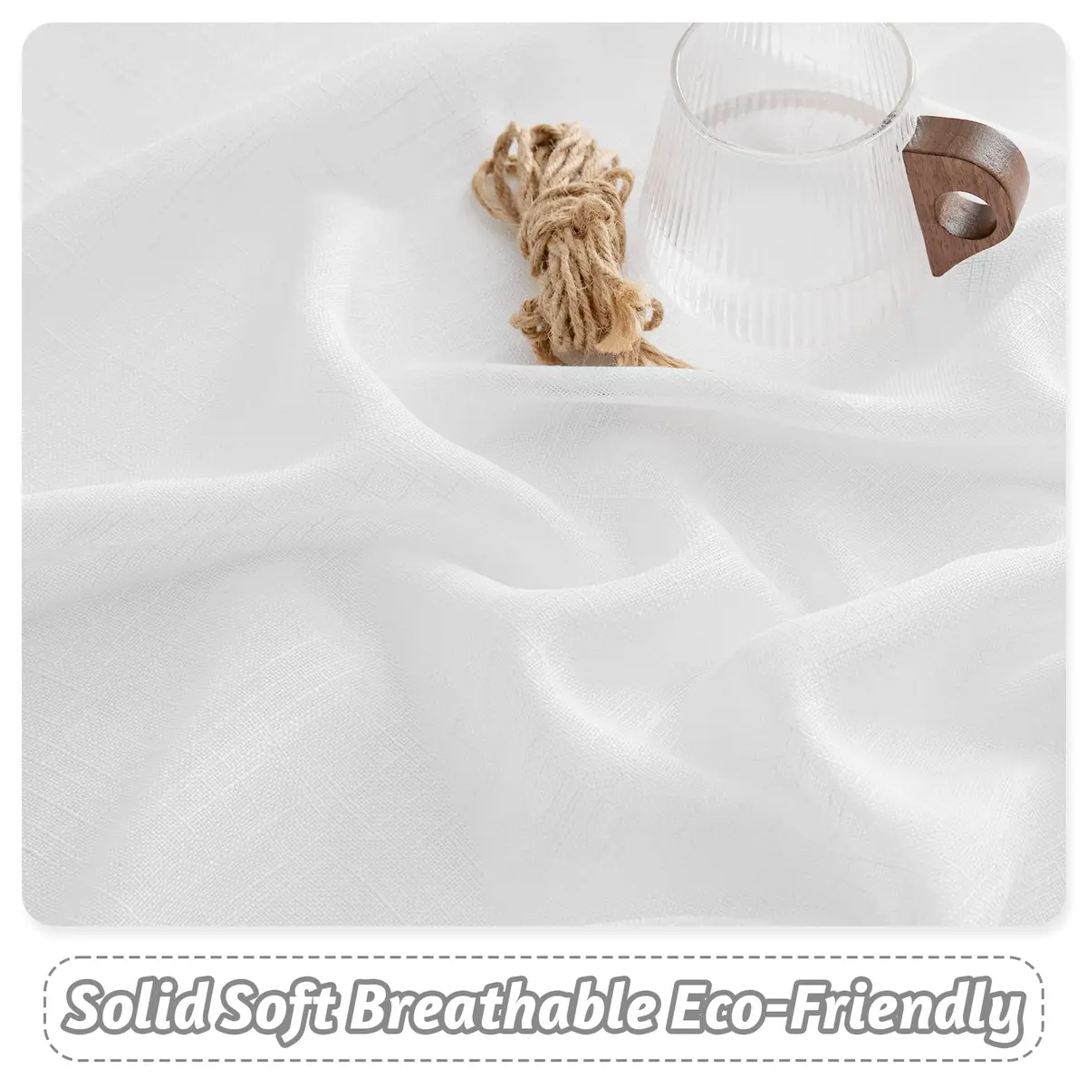 RYB HOME White Semi Sheer Curtains 52"W x 84"L | Elegant Linen Look for Living Room - view 5