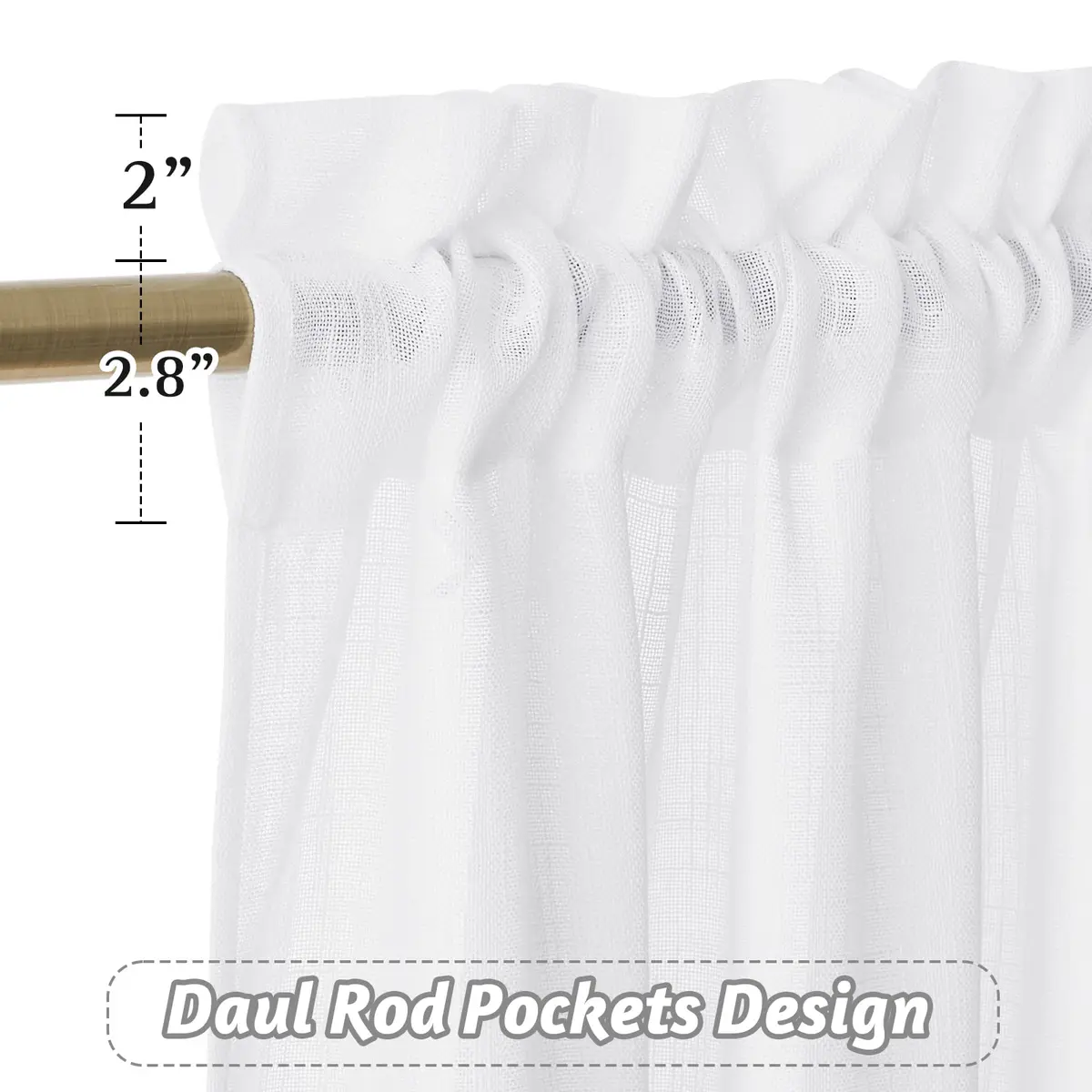 RYB HOME White Semi Sheer Curtains 52"W x 84"L | Elegant Linen Look for Living Room - view 2
