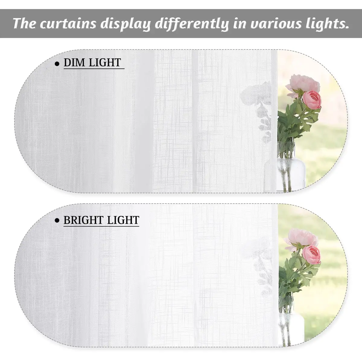 RYB HOME White Semi Sheer Curtains 52"W x 84"L | Elegant Linen Look for Living Room - view 3