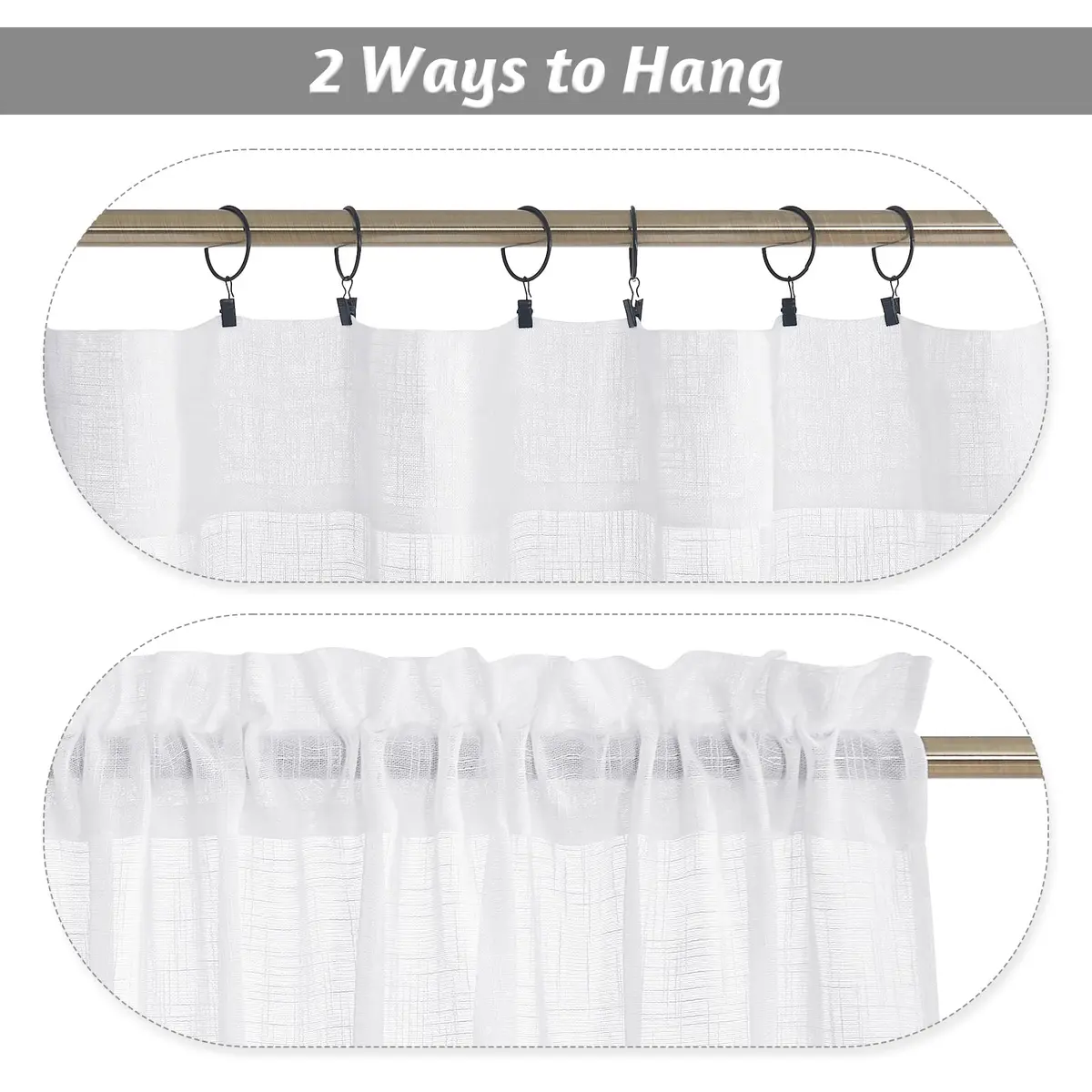 RYB HOME White Semi Sheer Curtains 52"W x 84"L | Elegant Linen Look for Living Room - view 4