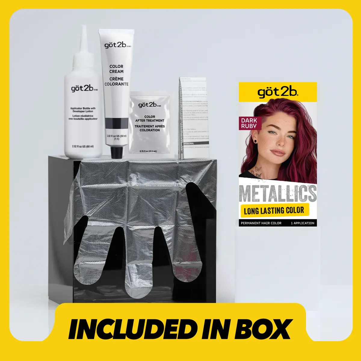 Got2B Metallics Permanent Hair Dye, Dark Ruby 68 | Vibrant Metallic Color, Up to 30 Washes, Complete Kit - view 7