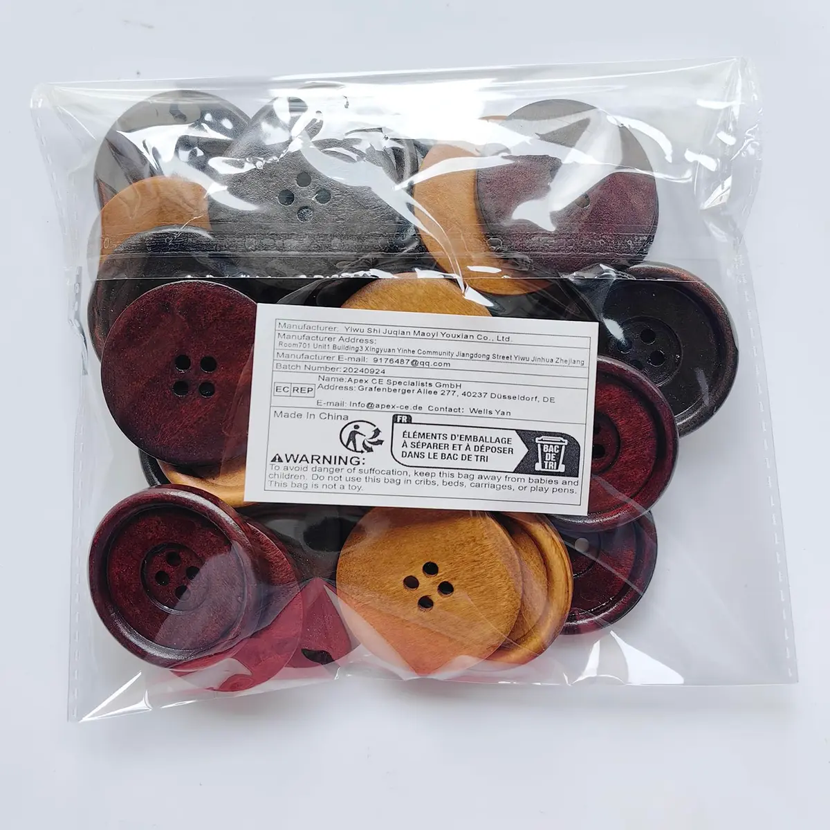 Chenkou Craft 30pcs 40mm Round Wood Buttons | Big Size Craft Sewing Buttons - view 9