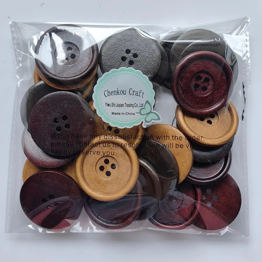 Chenkou Craft 30pcs 40mm Round Wood Buttons | Big Size Craft Sewing Buttons - view 10