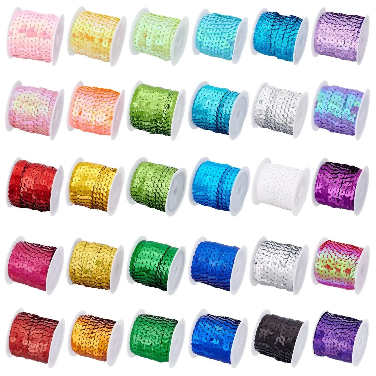 PH PandaHall 30 Color Flat Sequin Strip 6mm (0.24 inch) | 150 Yards Total Craft Embellishment Ribbon - main product image
