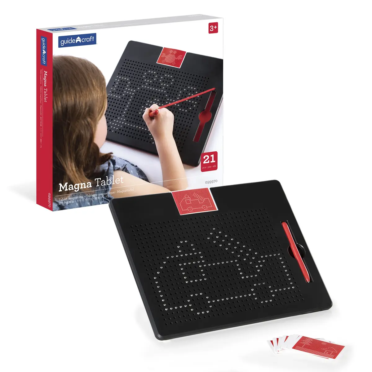 Guidecraft Magna Tablet with 10 Double-sided Design Cards | Magnetic Drawing Board for Kids, S.T.E.M Learning & Educational Toy (12"L x 10"W) - main product image