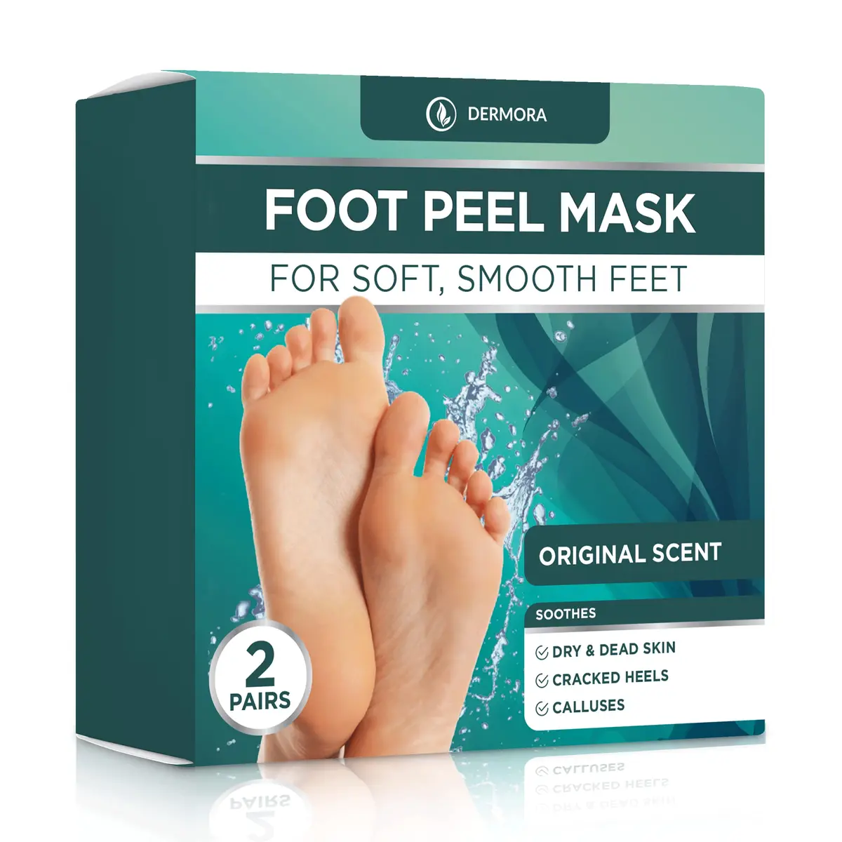 DERMORA Foot Peel Mask, Exfoliating Foot Peeling Mask, 2 Pairs, Original | Gentle Dead Skin Removal for Dry Feet - main product image