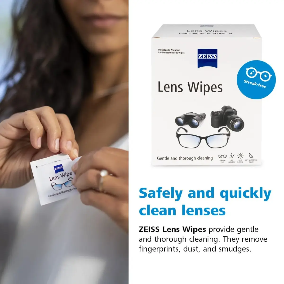 ZEISS Pre-Moistened Lens Cleaning Wipes, 80 Count | Gentle & Safe for All Optics - view 5