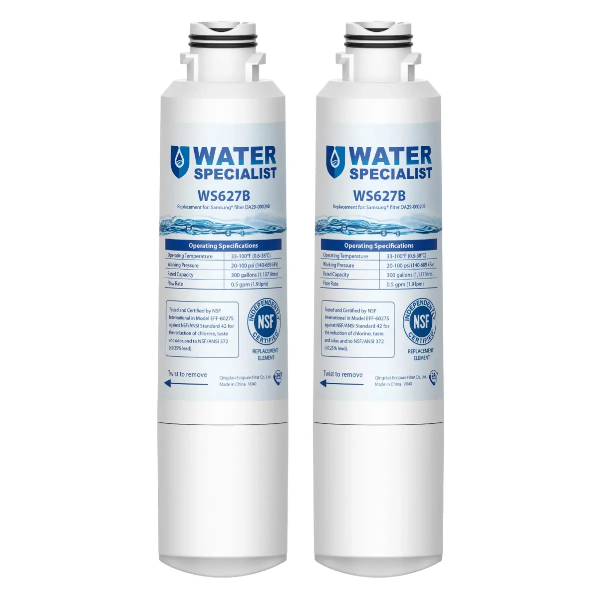 Waterspecialist Refrigerator Water Filter 2-Pack | NSF 42/372 Certified for Samsung DA29-00020B - main product image