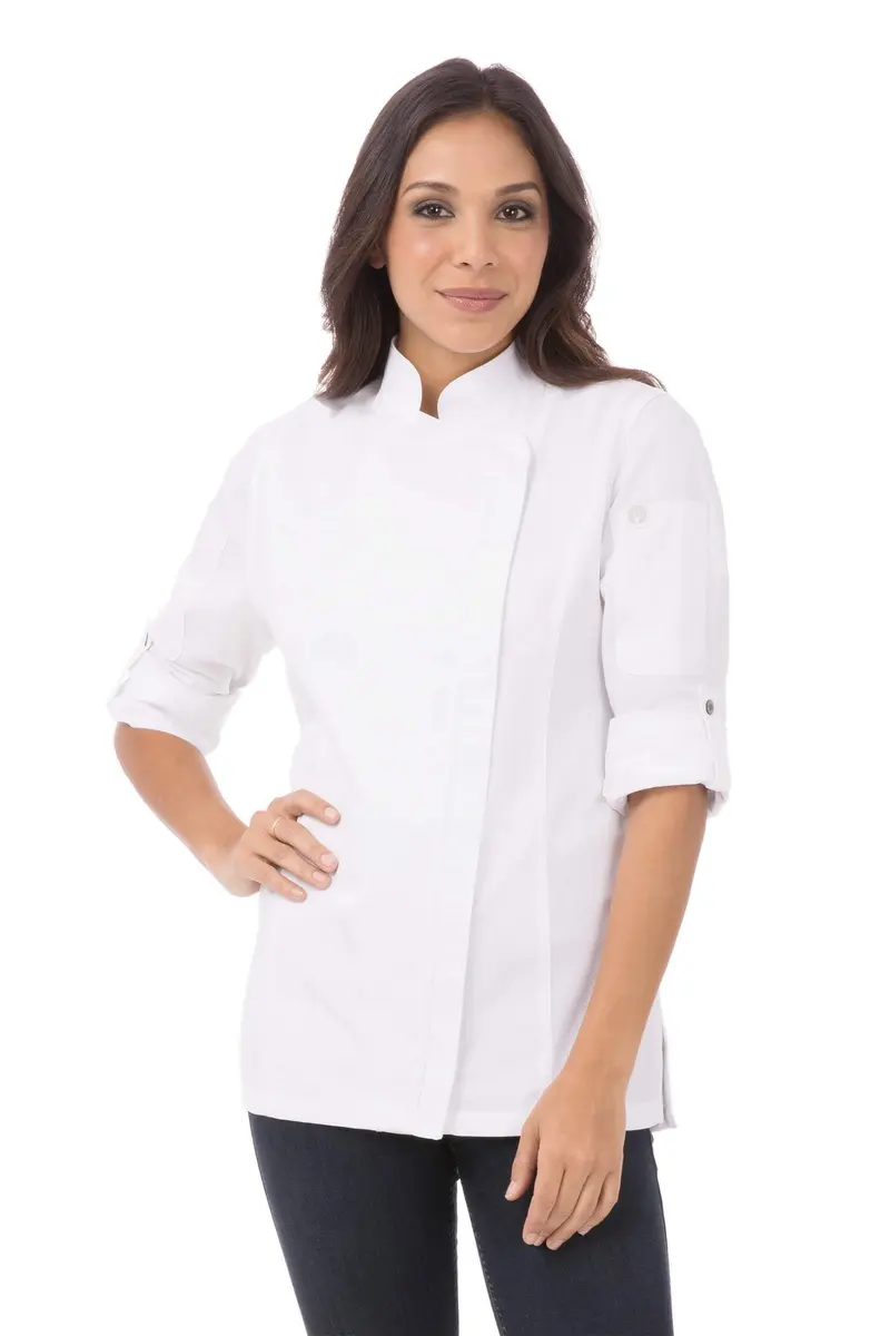 Chef Works Women's Hartford Chef Coat, White, Medium | Feminine Fit & Lightweight Poly Cotton Twill - main product image