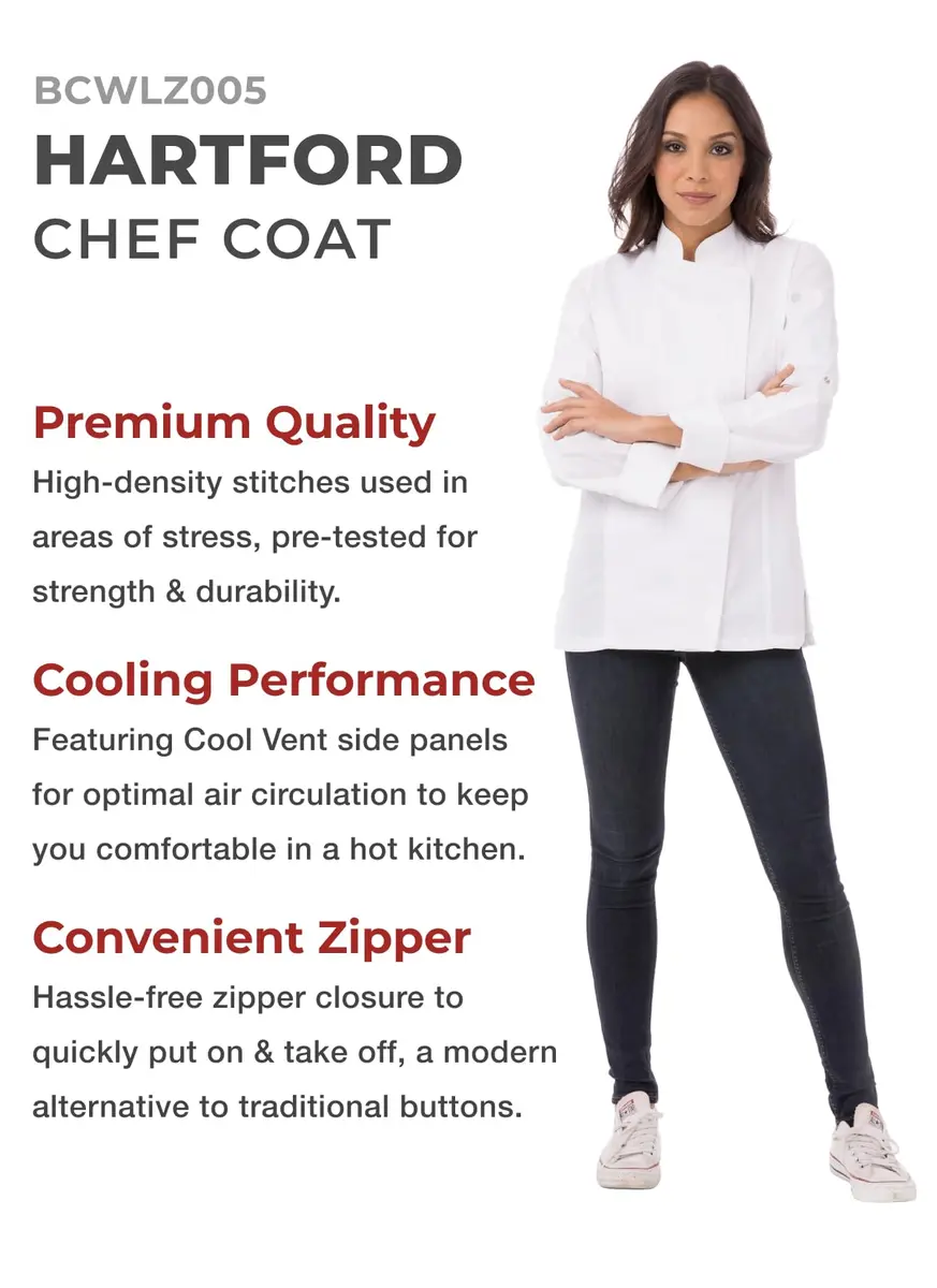 Chef Works Women's Hartford Chef Coat, White, Medium | Feminine Fit & Lightweight Poly Cotton Twill - view 2