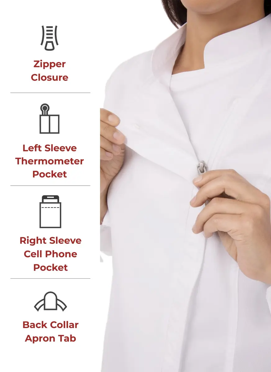 Chef Works Women's Hartford Chef Coat, White, Medium | Feminine Fit & Lightweight Poly Cotton Twill - view 3