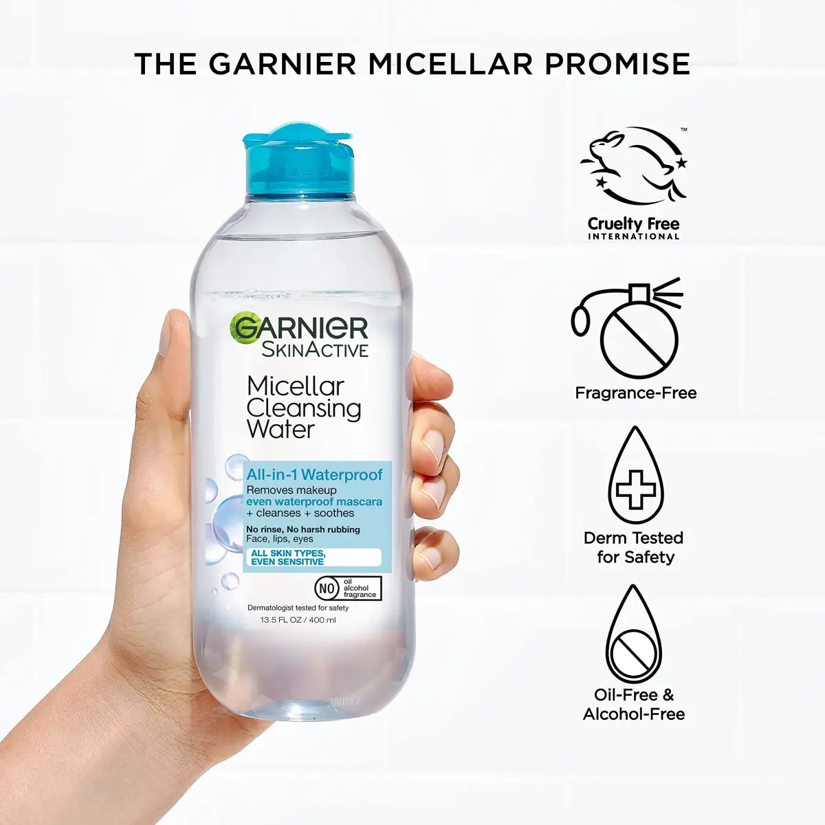 Garnier Micellar Cleansing Water for Waterproof Makeup, Hydrating Facial Cleanser & Makeup Remover, 400mL (13.5 Fl Oz) x 2 | Vegan, Cruelty-Free - view 5