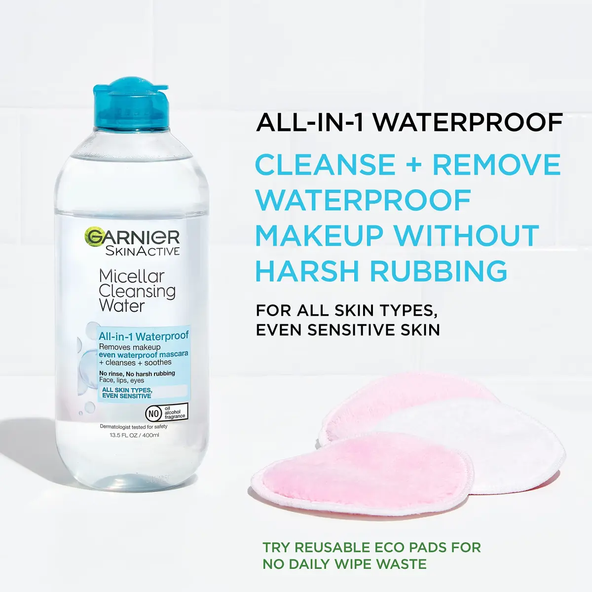 Garnier Micellar Cleansing Water for Waterproof Makeup, Hydrating Facial Cleanser & Makeup Remover, 400mL (13.5 Fl Oz) x 2 | Vegan, Cruelty-Free - view 2