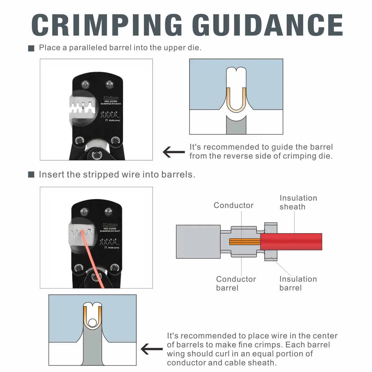 IWISS IWS-3220M Micro Connector Pin Crimping Tool 0.03-0.52mm² 32-20AWG | Precise, Durable, US-imported - view 7