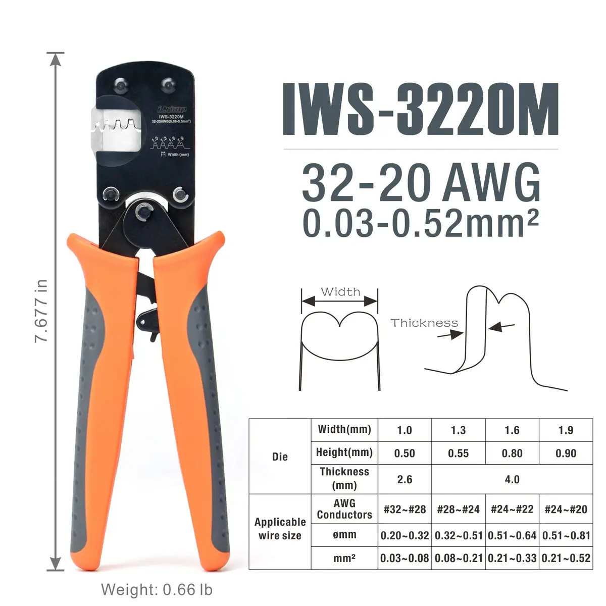 IWISS IWS-3220M Micro Connector Pin Crimping Tool 0.03-0.52mm² 32-20AWG | Precise, Durable, US-imported - view 3
