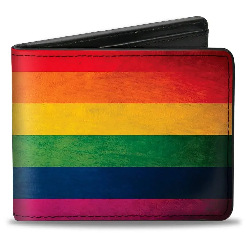 Buckle-Down Flag Pride Distressed Rainbow Bifold Wallet Multicolor 10.16cm (4.0in) x 8.89cm (3.5in) | Officially Licensed Vegan Leather - main product image