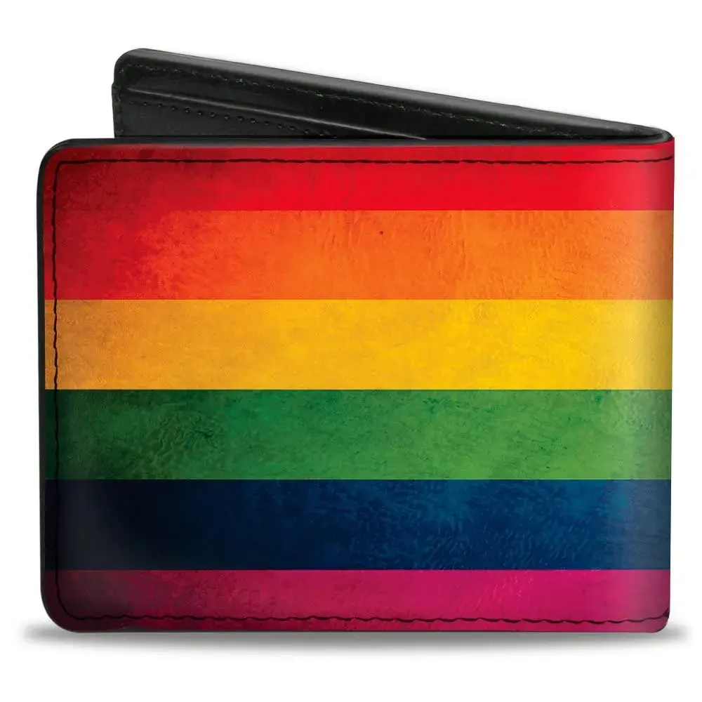 Buckle-Down Flag Pride Distressed Rainbow Bifold Wallet Multicolor 10.16cm (4.0in) x 8.89cm (3.5in) | Officially Licensed Vegan Leather - view 2