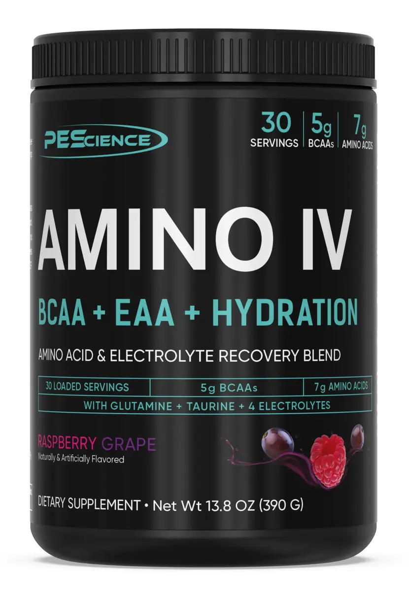 PEScience Amino IV BCAA & EAA Powder, Raspberry Grape | Complete Amino Acid & Electrolyte Support for Muscle Recovery - main product image
