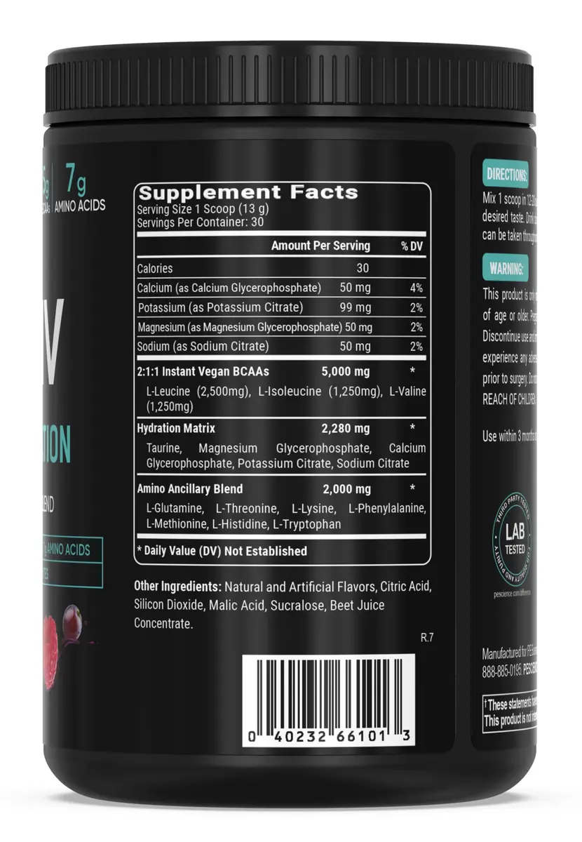 PEScience Amino IV BCAA & EAA Powder, Raspberry Grape | Complete Amino Acid & Electrolyte Support for Muscle Recovery - view 8