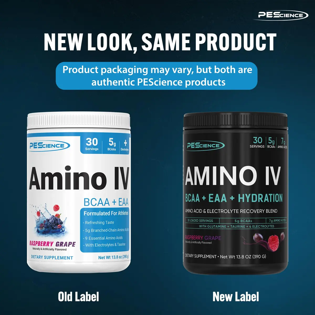PEScience Amino IV BCAA & EAA Powder, Raspberry Grape | Complete Amino Acid & Electrolyte Support for Muscle Recovery - view 2