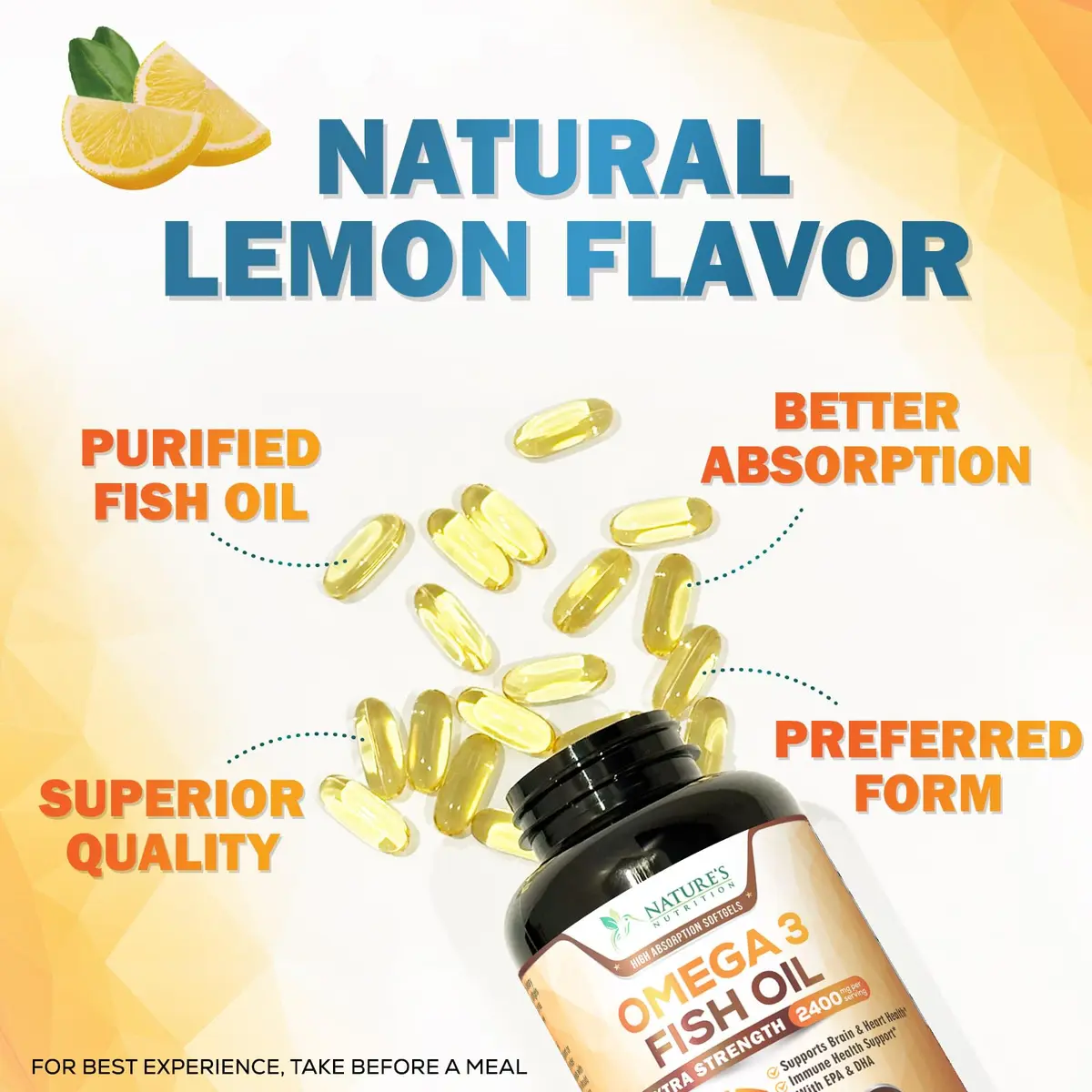 Nature's Nutrition Omega 3 Fish Oil 2400mg | Triple Strength Daily Supplement with EPA & DHA (120 Softgels) - view 5