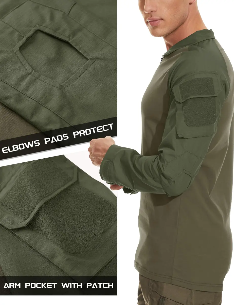 MAGCOMSEN Men's Tactical Military Shirts 1/4 Zip Long Sleeve | Breathable & Durable Army Green - view 5