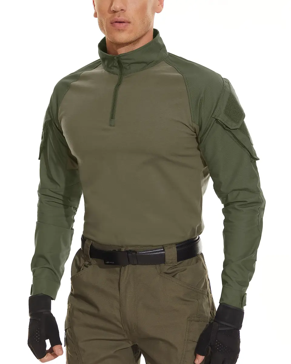 MAGCOMSEN Men's Tactical Military Shirts 1/4 Zip Long Sleeve | Breathable & Durable Army Green - view 2