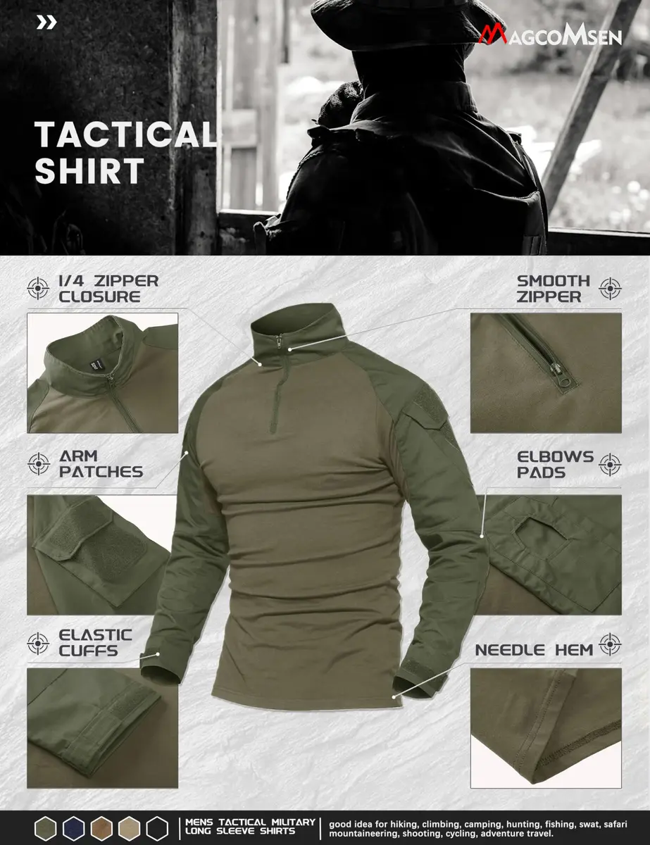 MAGCOMSEN Men's Tactical Military Shirts 1/4 Zip Long Sleeve | Breathable & Durable Army Green - view 4