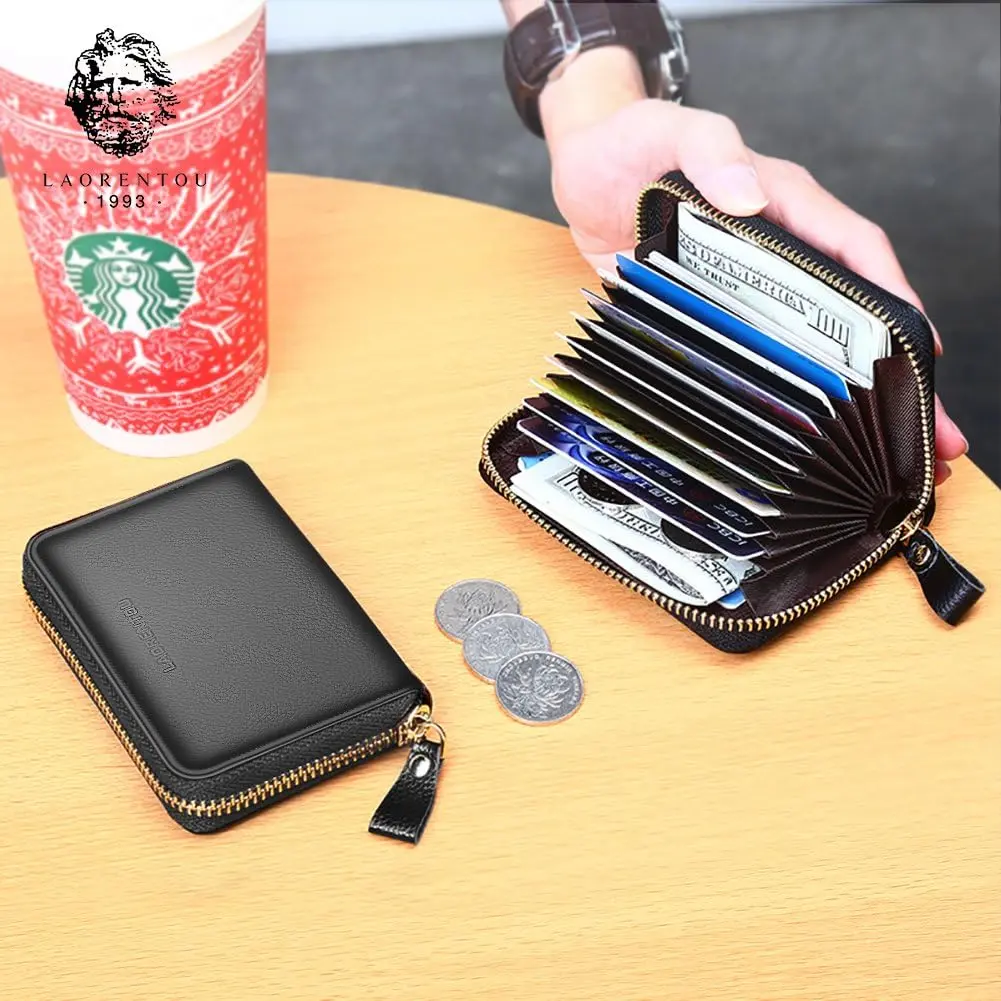 LAORENTOU Men Wallet Genuine Leather Card Holder for Men | Slim, Full-Grain Cowhide, RFID-Blocking (Black) - view 7