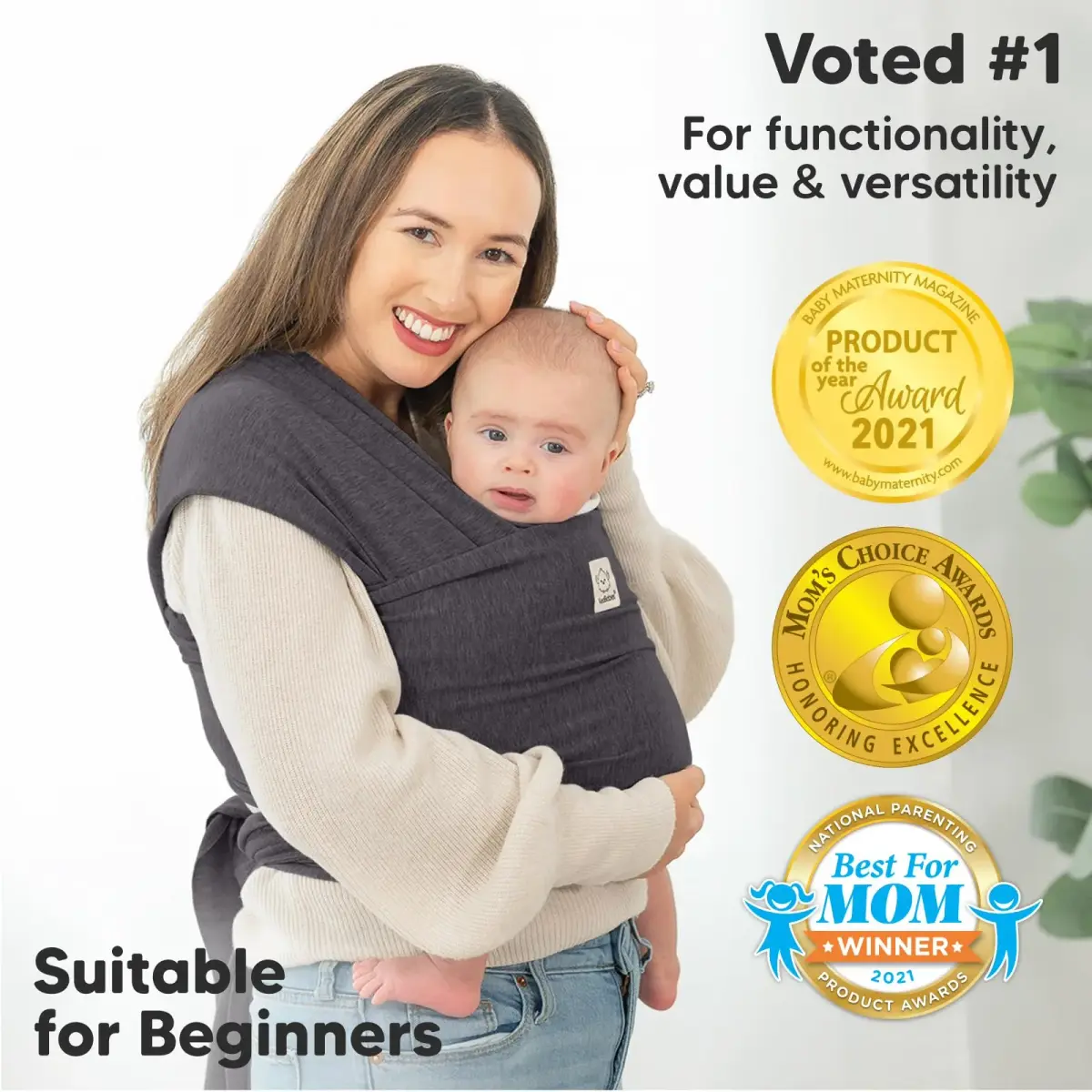 KeaBabies Original Baby Wrap Carrier - Mystic Gray, One Size | IHDI Certified, Breathable Fabric - view 3