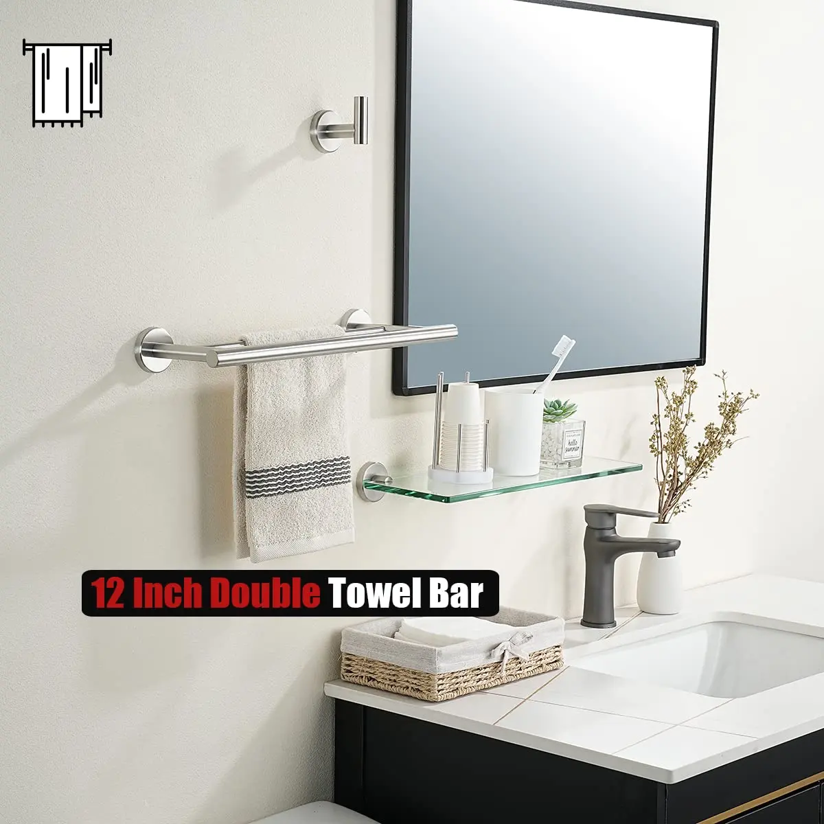 JQK Double Towel Bar 30cm (12 Inch Usable) Brushed Stainless Steel | Rust-Proof Wall Mount for Bathrooms - view 5