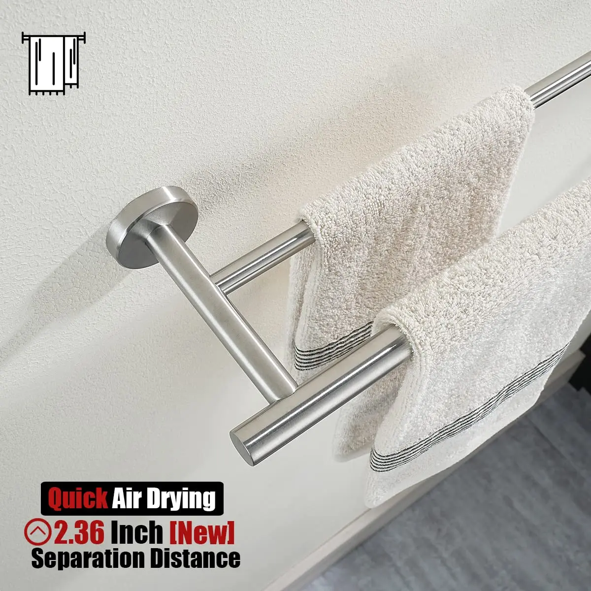 JQK Double Towel Bar 30cm (12 Inch Usable) Brushed Stainless Steel | Rust-Proof Wall Mount for Bathrooms - view 6
