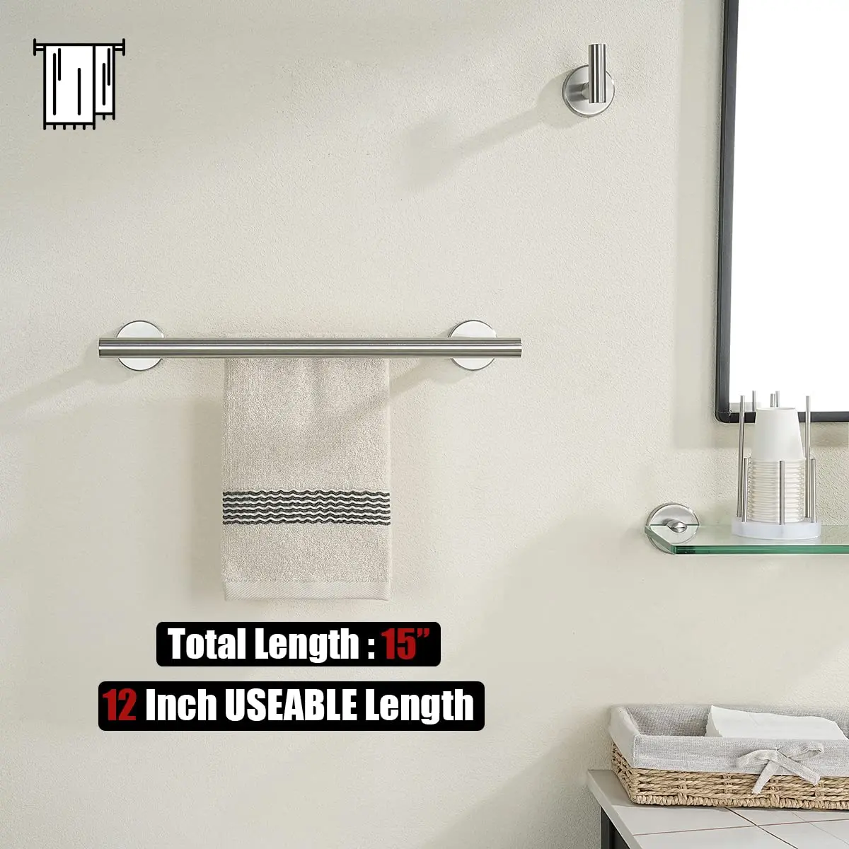 JQK Double Towel Bar 30cm (12 Inch Usable) Brushed Stainless Steel | Rust-Proof Wall Mount for Bathrooms - view 3